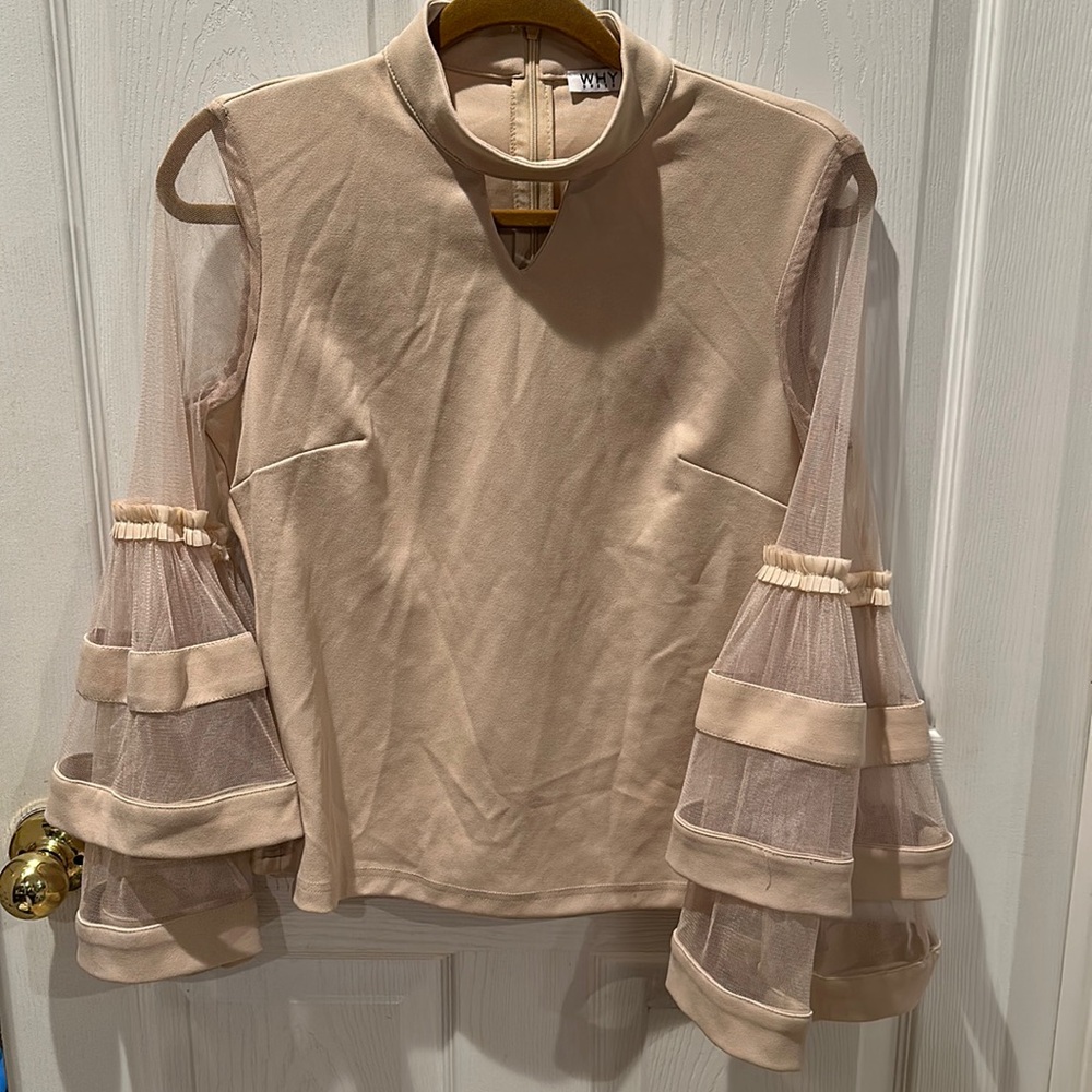 Tan Bell long Sleeve crop Blouse small